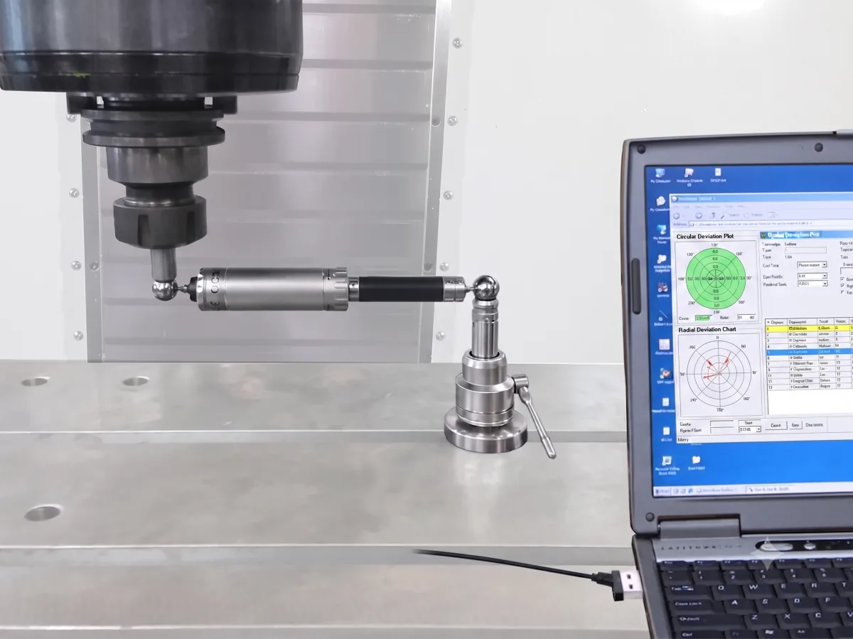 Ballbar test setup and analysis software on a vertical machining center