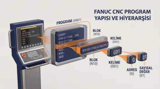 FANUC CNC program yapısı ve hiyerarşisi: program, blok, kelime ve adres