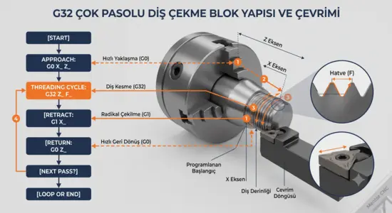 G32 çok pasolu diş çekme blok yapısı ve çevrimi