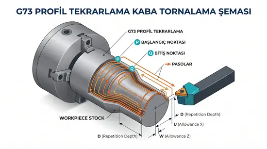 G73 profil tekrarlama kaba tornalama şeması