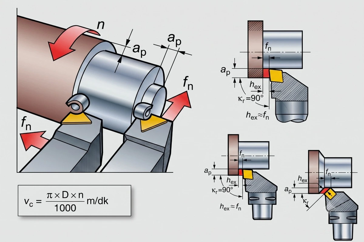 CNC turning spindle speed n, depth of cut ap, feed fn and cutting speed Vc formula