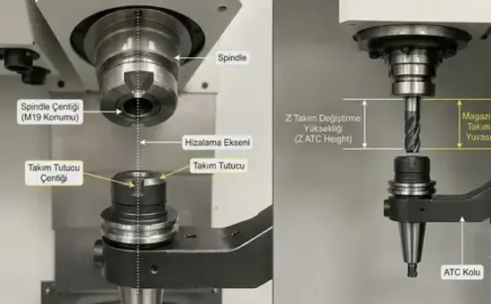 M19 spindle oryantasyonu ve magazin takım yuvası hizalaması