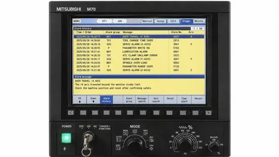 Mitsubishi M70 alarm ekranı ve hata mesajı listesi