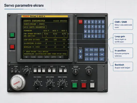 FANUC servo parametre ekranı ve ayar alanları