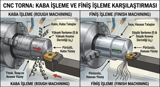 CNC torna kaba işleme ve finiş işleme karşılaştırması