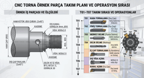 CNC torna örnek parça takım planı ve operasyon sırası