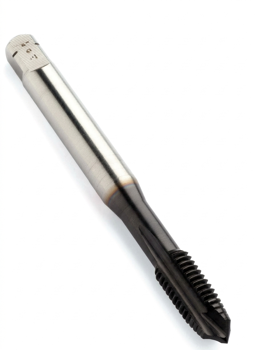 Spiral point (gun) tap — pushes the chip ahead, out the bottom of the hole; for through holes.