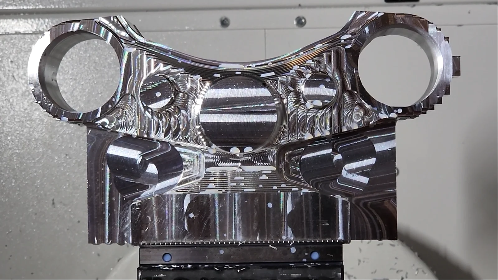 Complex aluminum part finished in one setup on a 5-axis CNC machine